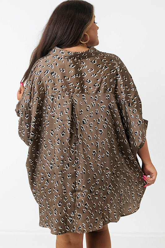 Buttoned Batwing Sleeve Plus Size Shirt