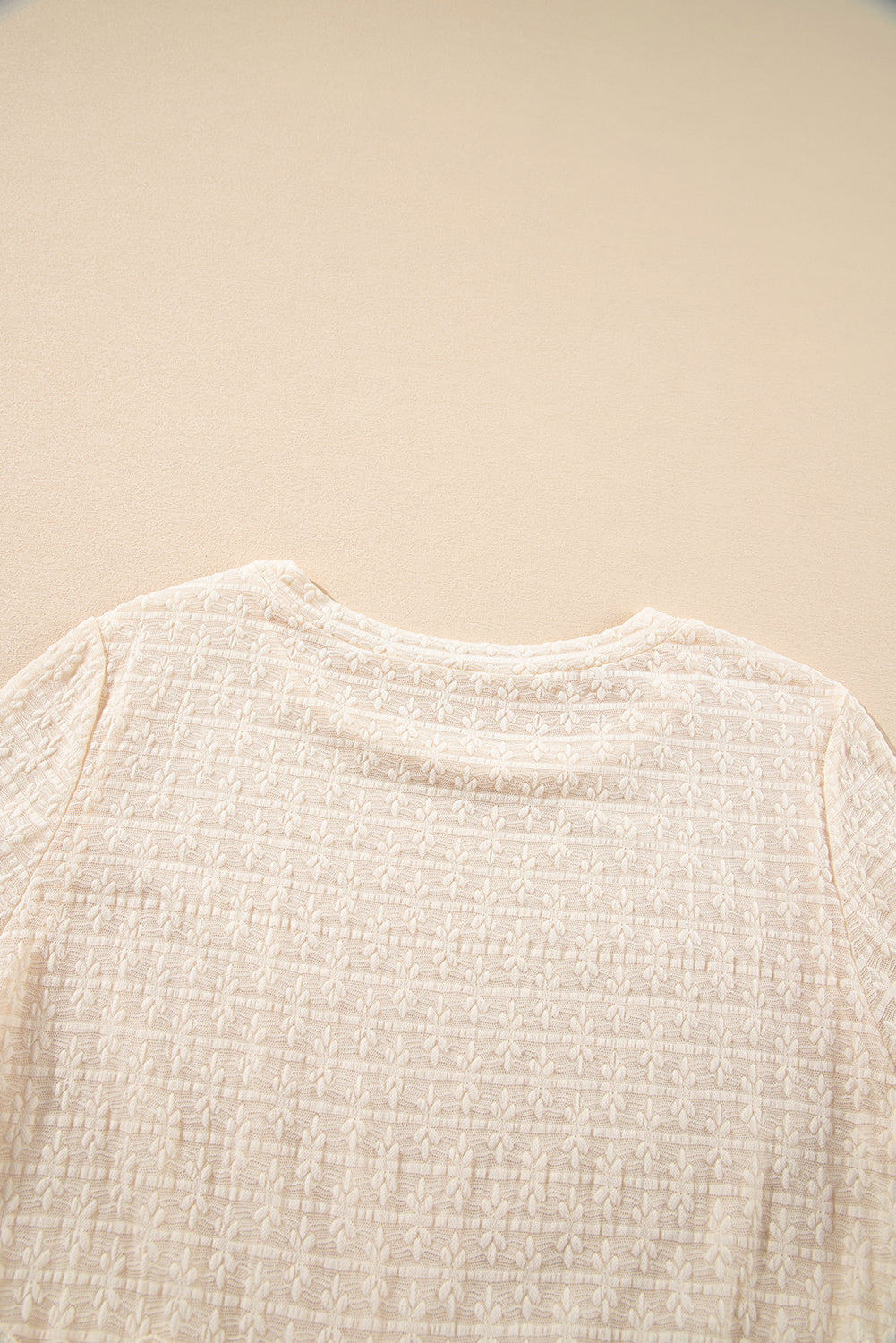 Chemisier beige uni à manches courtes et volants texturés