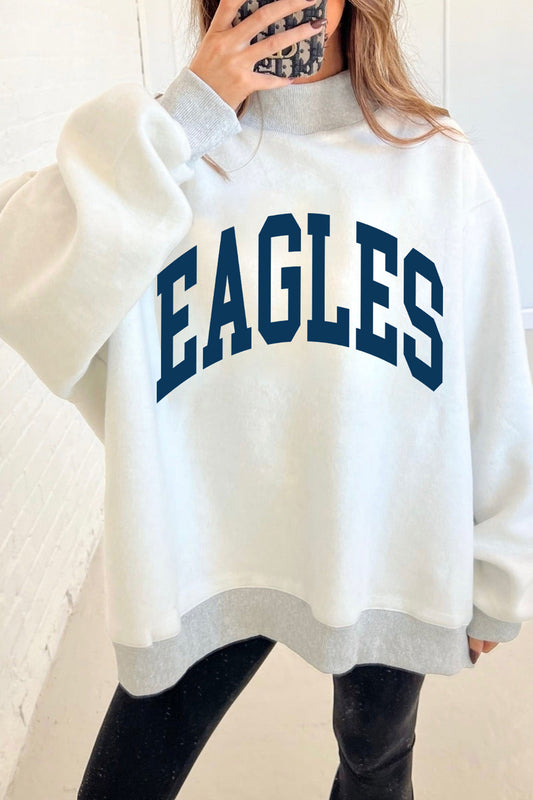 Light Grey WAR DAMN/ EAGLES Double Side Print High Neck Baggy Sweatshirt
