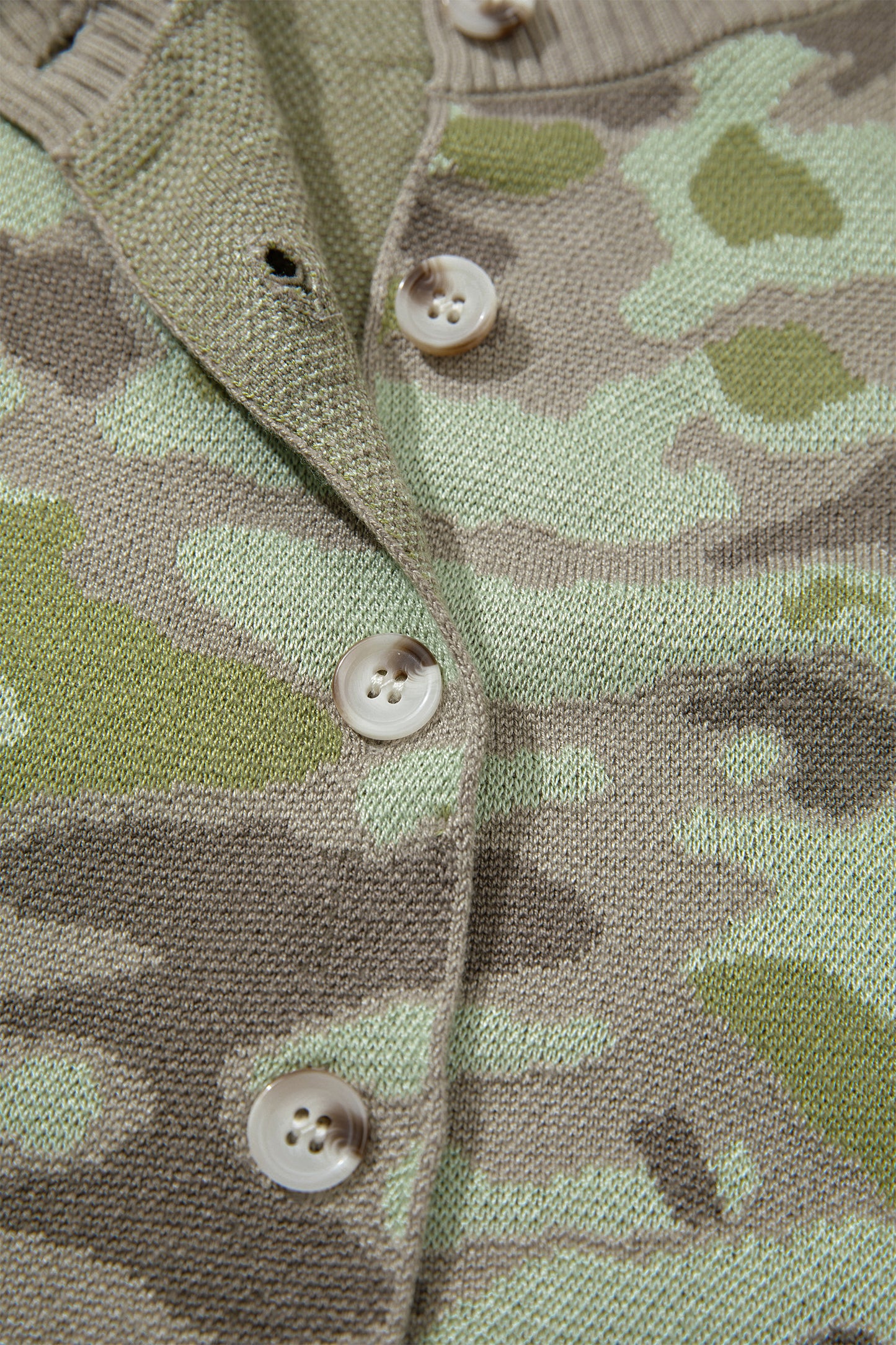 Green Camo Print Button Front Loose Sweater Vest