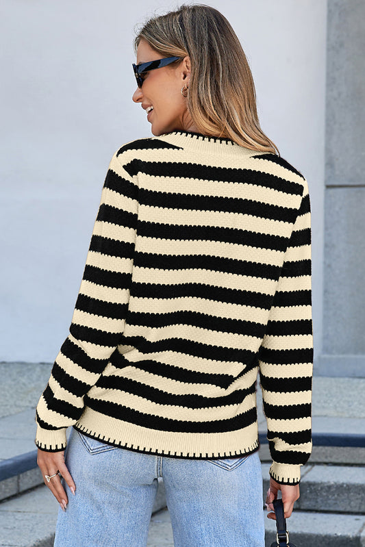 Apricot Stripe Chic Golden Button Cardigan Sweater