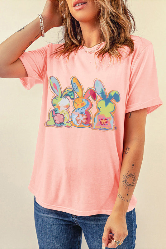 Pink Cute Doddle Bunny Easter Fashion Graphic Tee