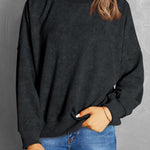 Black Drop Shoulder Crew Neck Pullover Sweatshirt