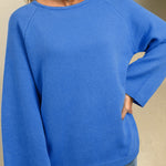 Sky Blue Solid Color Knit Loose Bracelet Sleeve Dolman Sweater