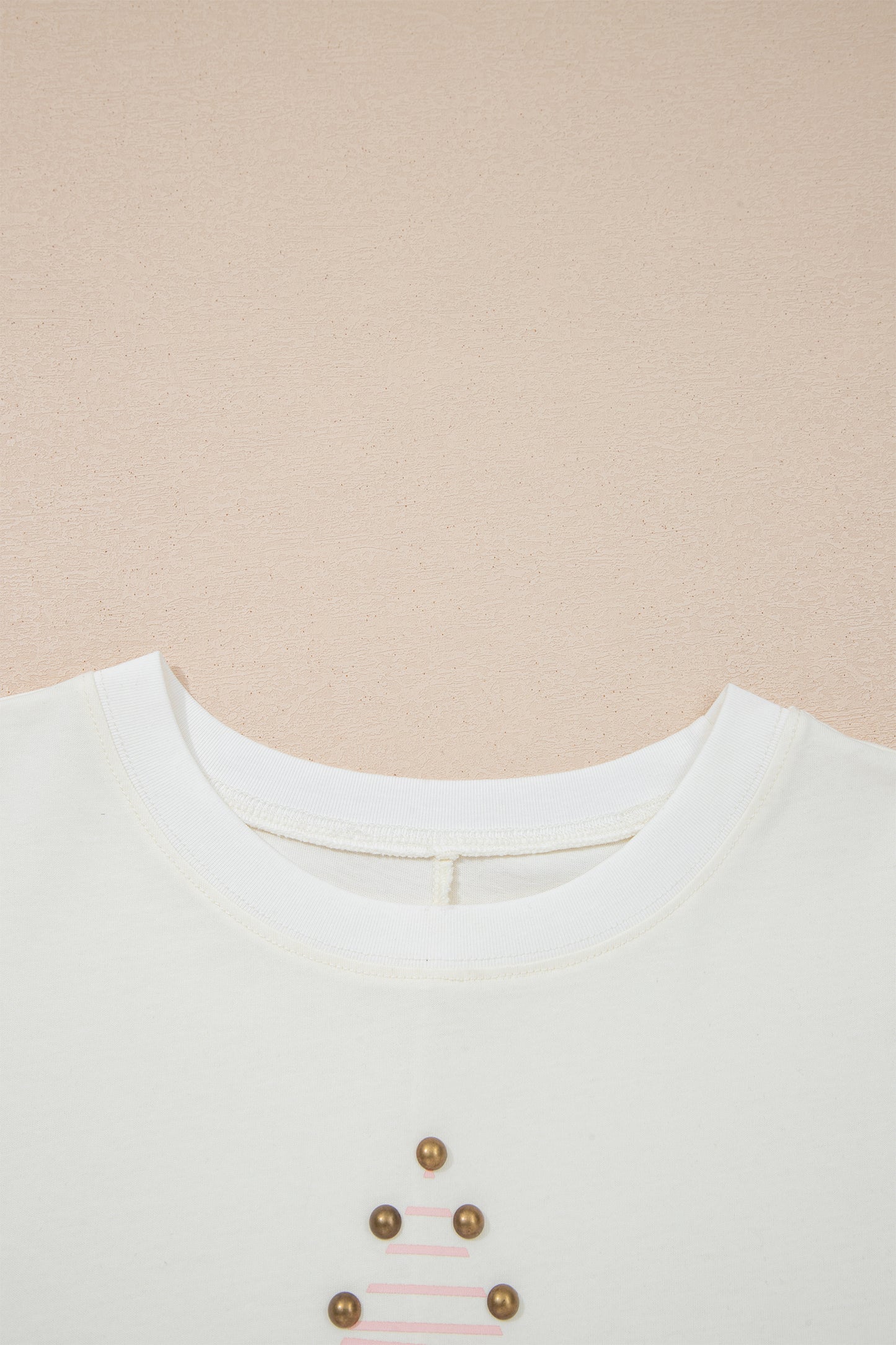 Beige Star Print Stud Detail Cotton Jersey Top