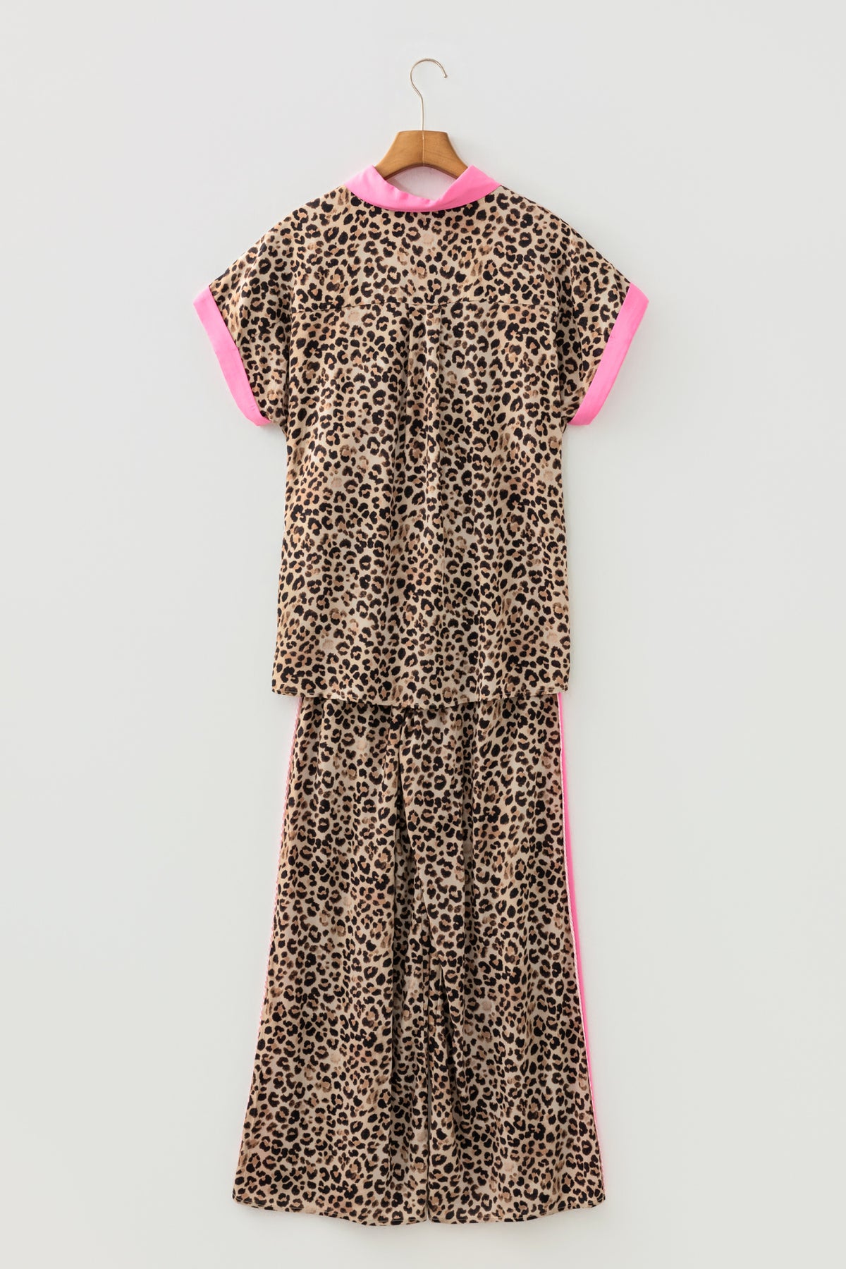 Brown Contrast Trim Leopard Top and Pant Set