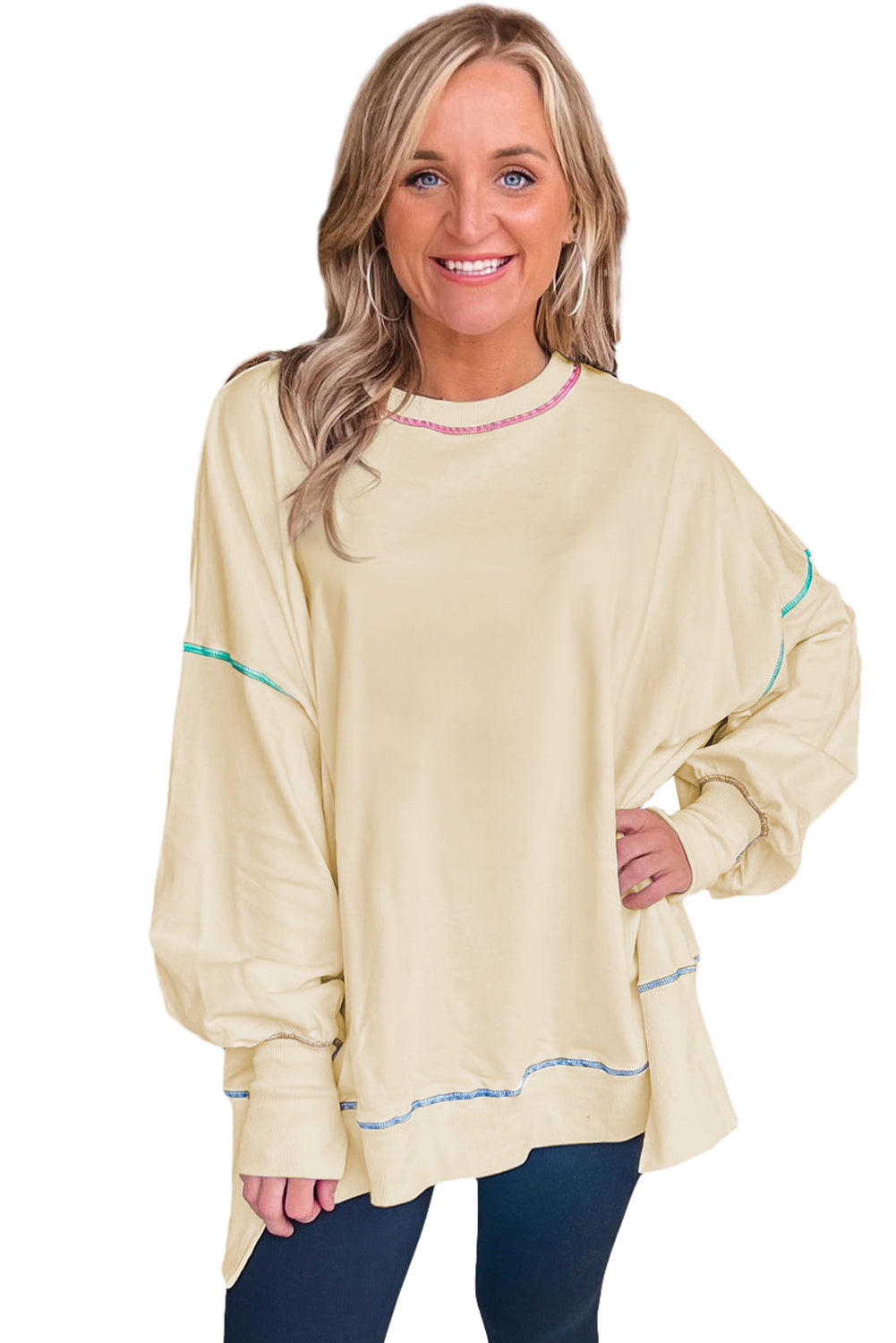 Sweat-shirt ample fendu à coutures contrastées