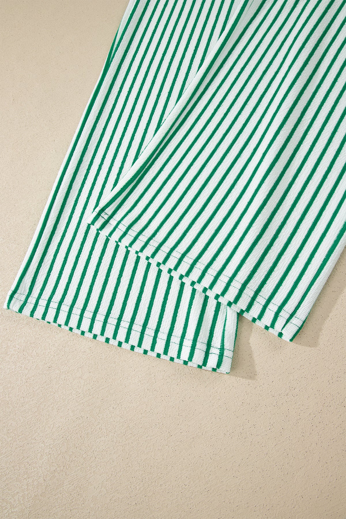 Green Stripe Crew Neck Tee Drawstring Waist Cropped Pants Set