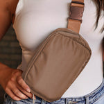 Brown Waterproof Zipped Crossbody Bag 20*5*14cm