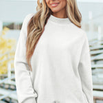 White Oversize Drop Shoulder Reversible Mock Neck Sweatshirt