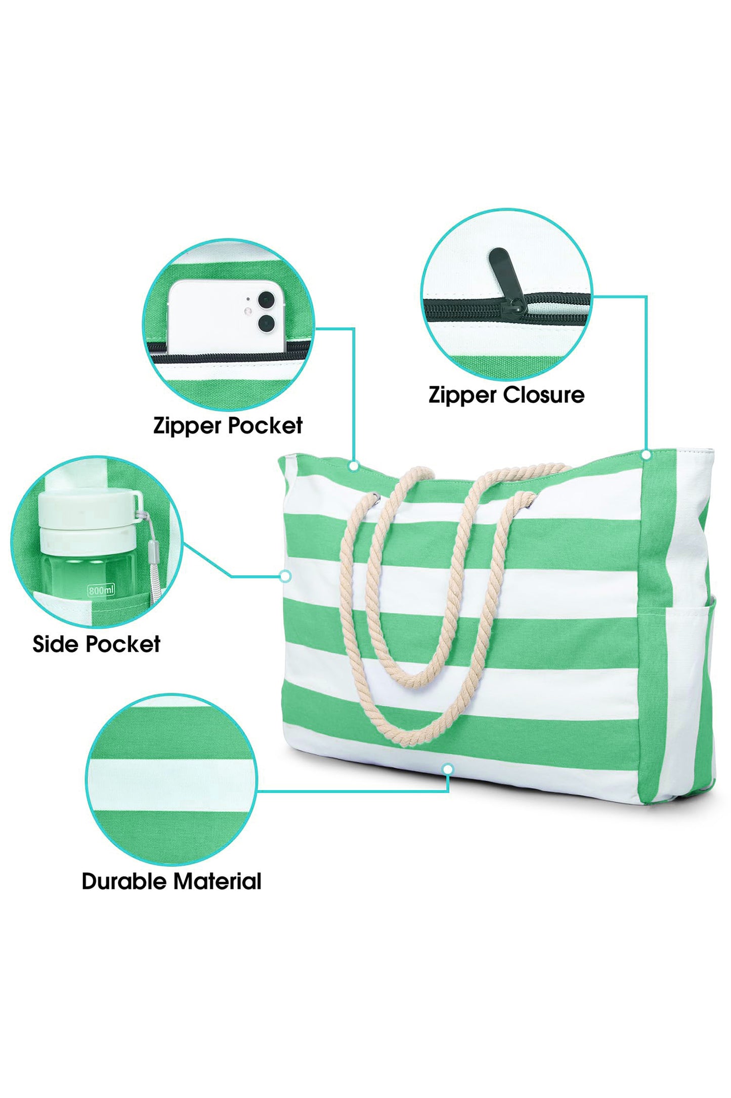 Light Blue Striped Waterproof Canvas Large Capacity Tote Bag