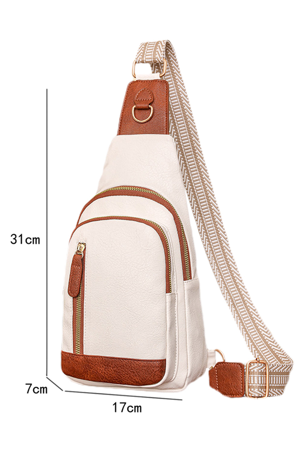 Sac bandoulière zippé en cuir PU vintage blanc
