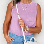 Phalaenopsis Mineral Wash Patched Chest Pocket Casual Tank Top