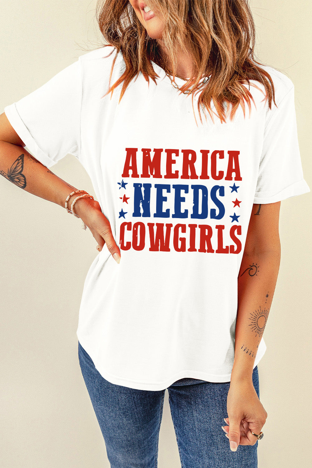T-shirt ras du cou graphique « L'Amérique blanche a besoin de cowgirls »