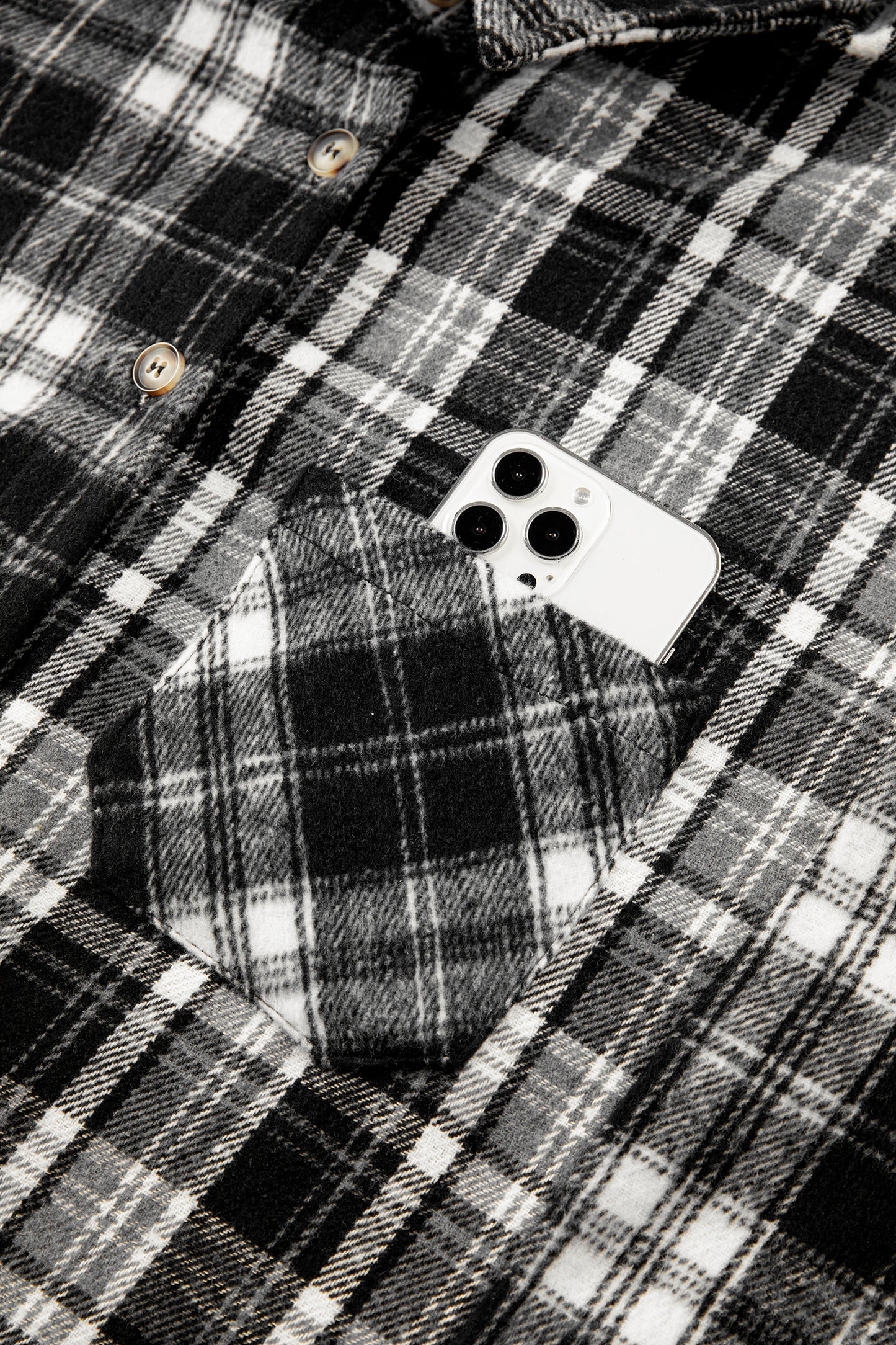 Black Plaid Long Sleeve V Neck Shift Plus Size Shirt Jacket