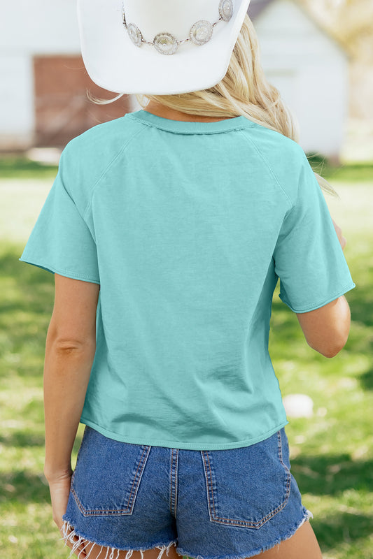 Mint Green Mineral Wash Raglan Sleeve Boxy Fit Cropped Tee