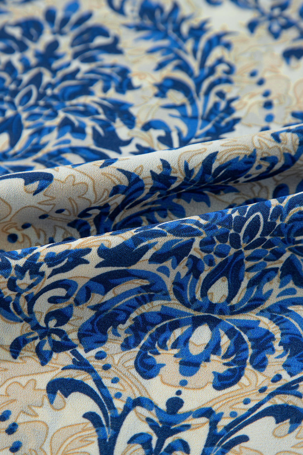 Chemisier ample bleu grande taille à imprimé ethnique, manches 3/4, col en V