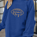Dark Blue Rugby Game Day Embroidered Corduroy Sweatshirt