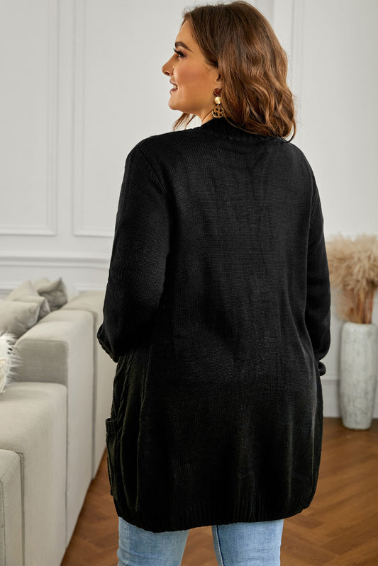 Cardigan noir avec poche avant et fermeture à boutons