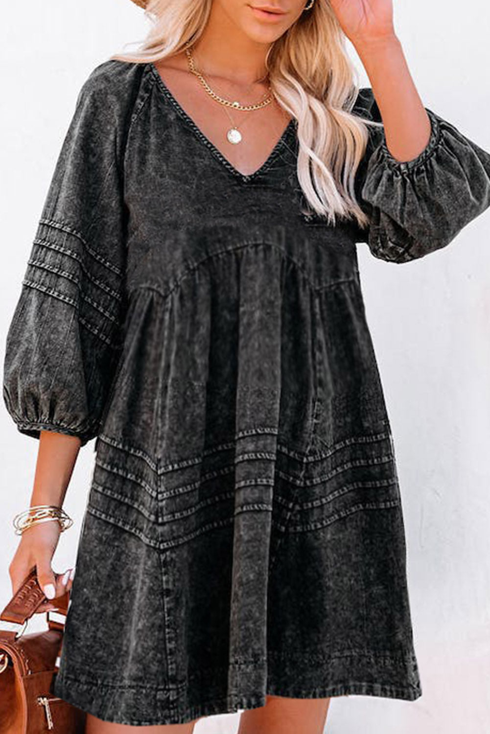 white christmas dresses Elan Long Sleeve Button Down Babydoll Dress