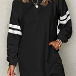Black Varsity Contrast Banded Sleeve Shift Sweatshirt Dress
