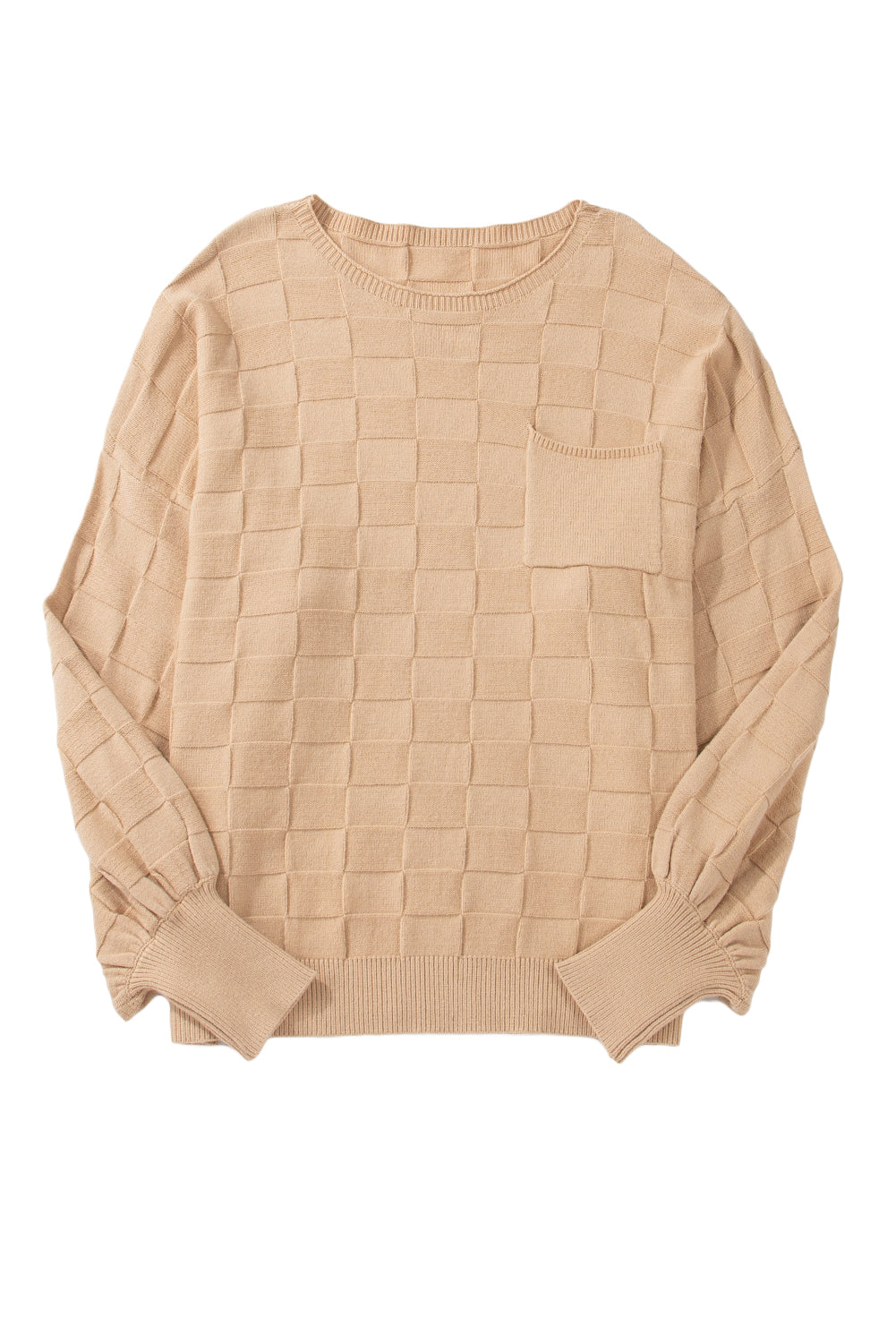 Pull en tricot texturé à carreaux uni beige clair grande taille