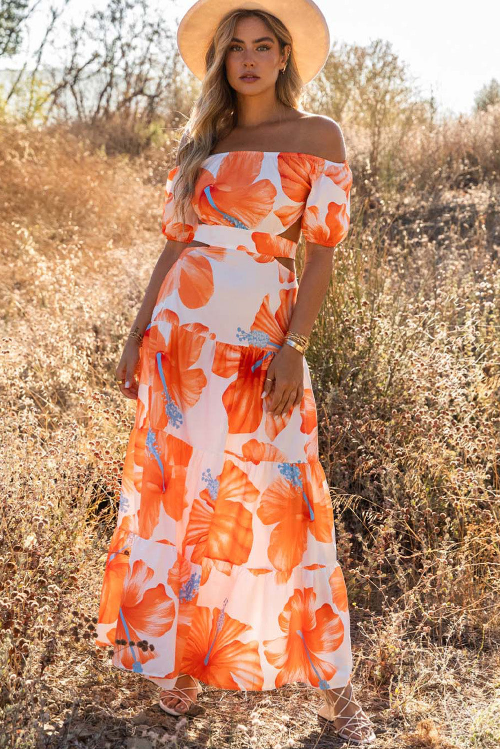 backless maxi dress boho Floral Print Off Shoulder Orange / L / 100%Polyester Ideal for a relaxed A Line Tulle Purple Select size:Medium TAG:FINAL SALE
