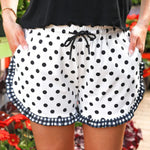 White Polka Dot Contrast Ruffle Trim Shorts