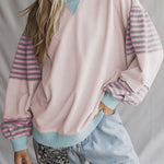 Delicacy Striped Colorblock Patchwork Drop Shoulder Sweatshirt