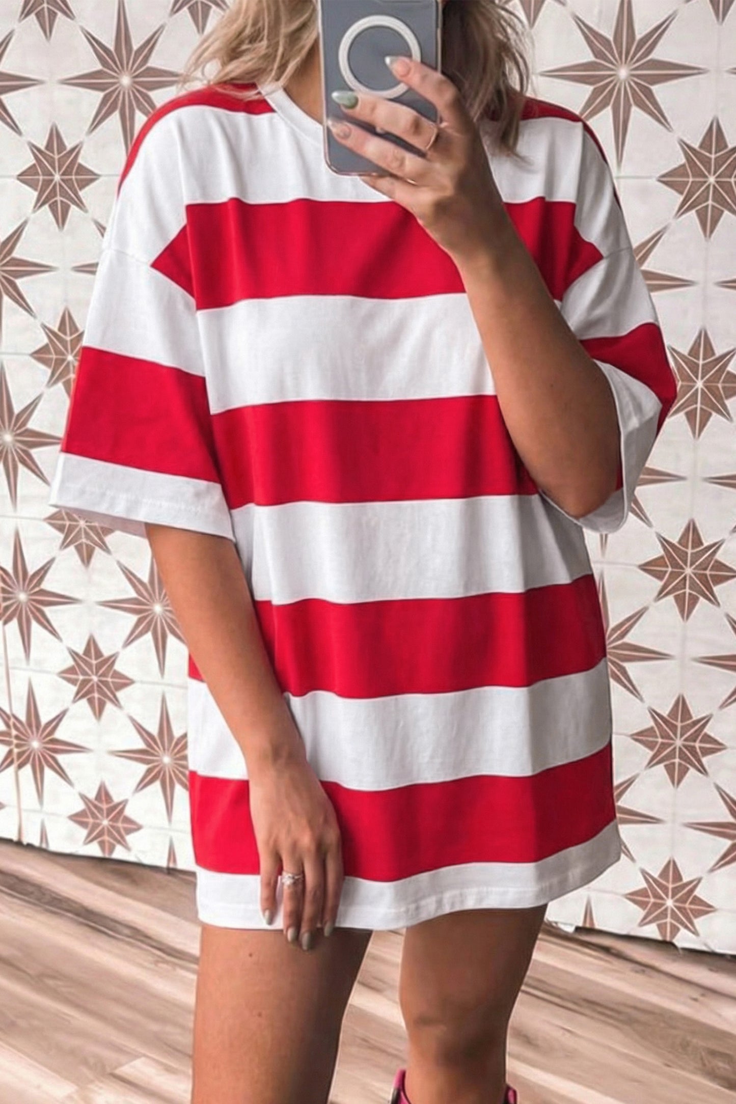 Racing Red Striped Color Block Oversize Tunic Tee