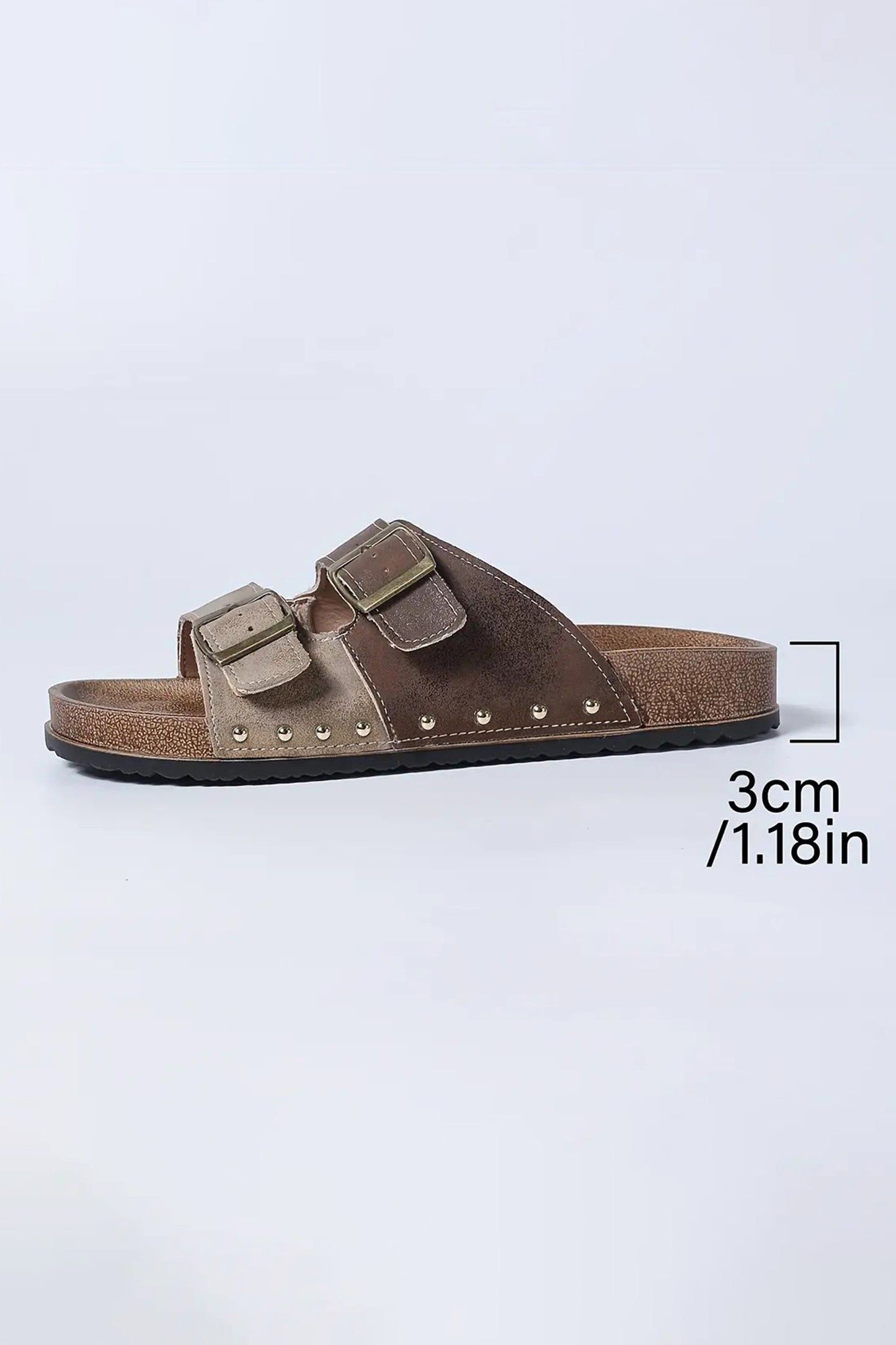 Coffee Two-tone Retro Buckle Straps Hollowed Faux Suede Slippers