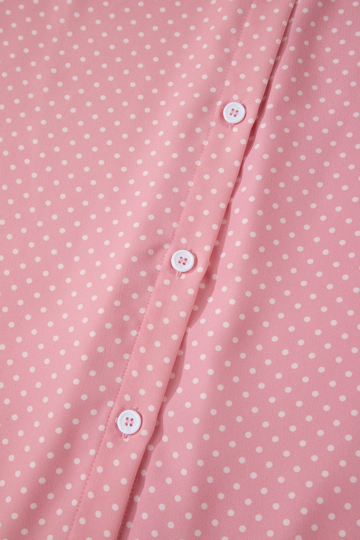 Pink Dotted Print Cuffed Short Sleeve Shirt