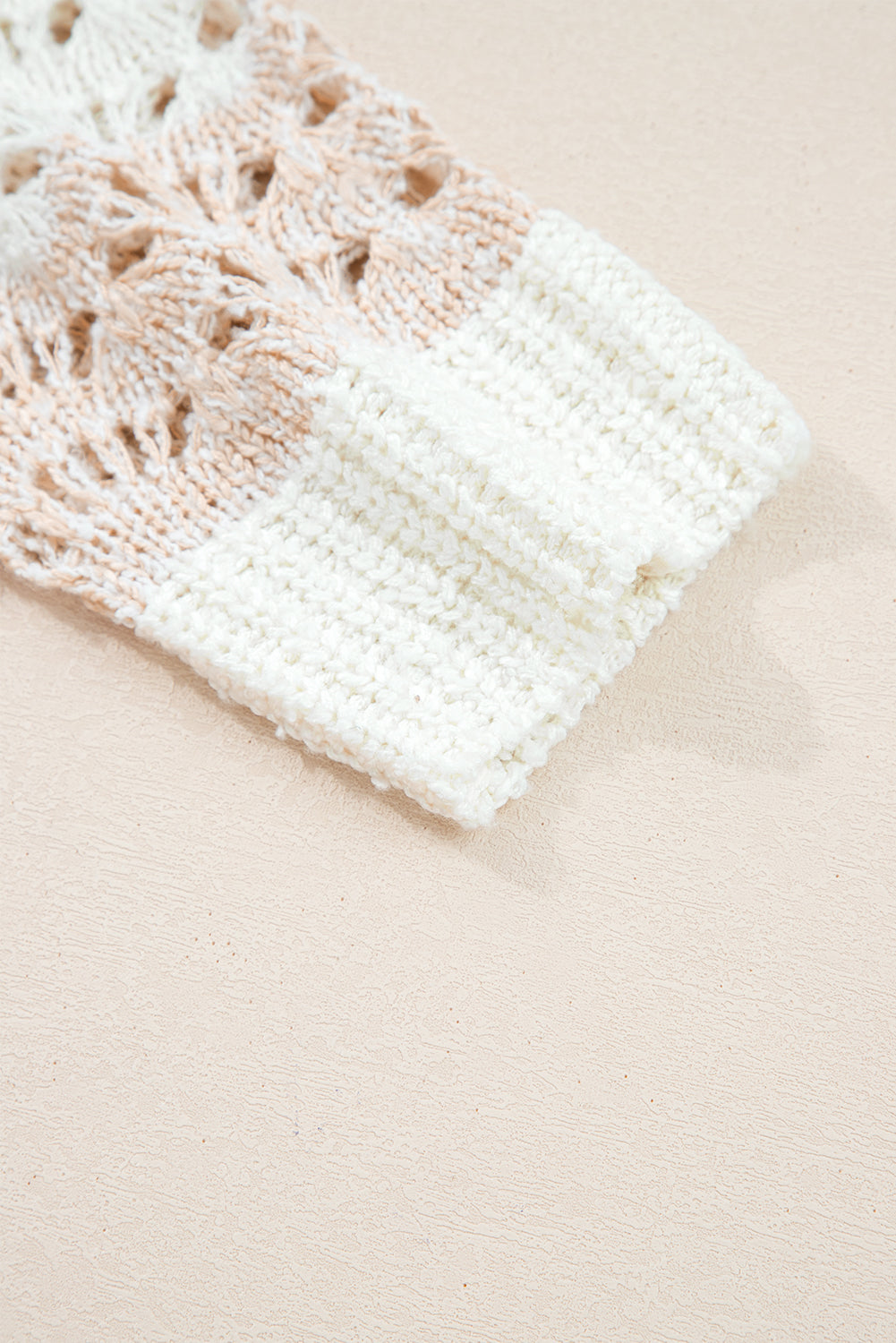 Pink Hollow-out Colorblock Drop Shoulder Casual Sweater