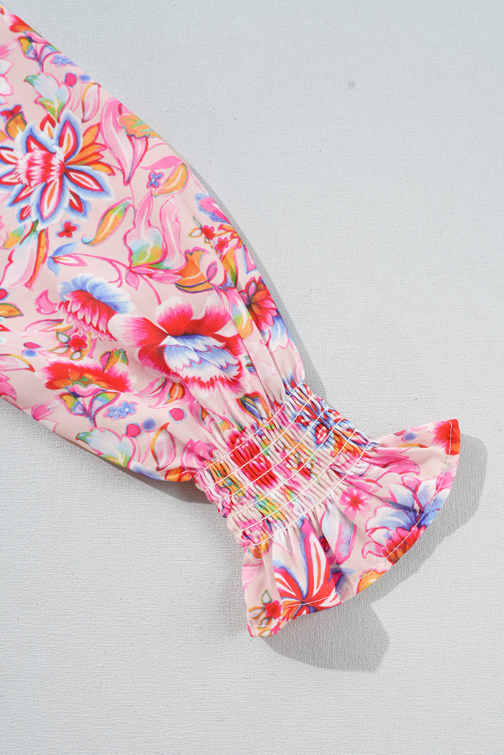 Haut en tricot à manches lanternes et smocks en patchwork à imprimé floral avoine