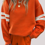 Orange Varsity Striped Sleeve Drop Shoulder Sweatshirt and Short Set