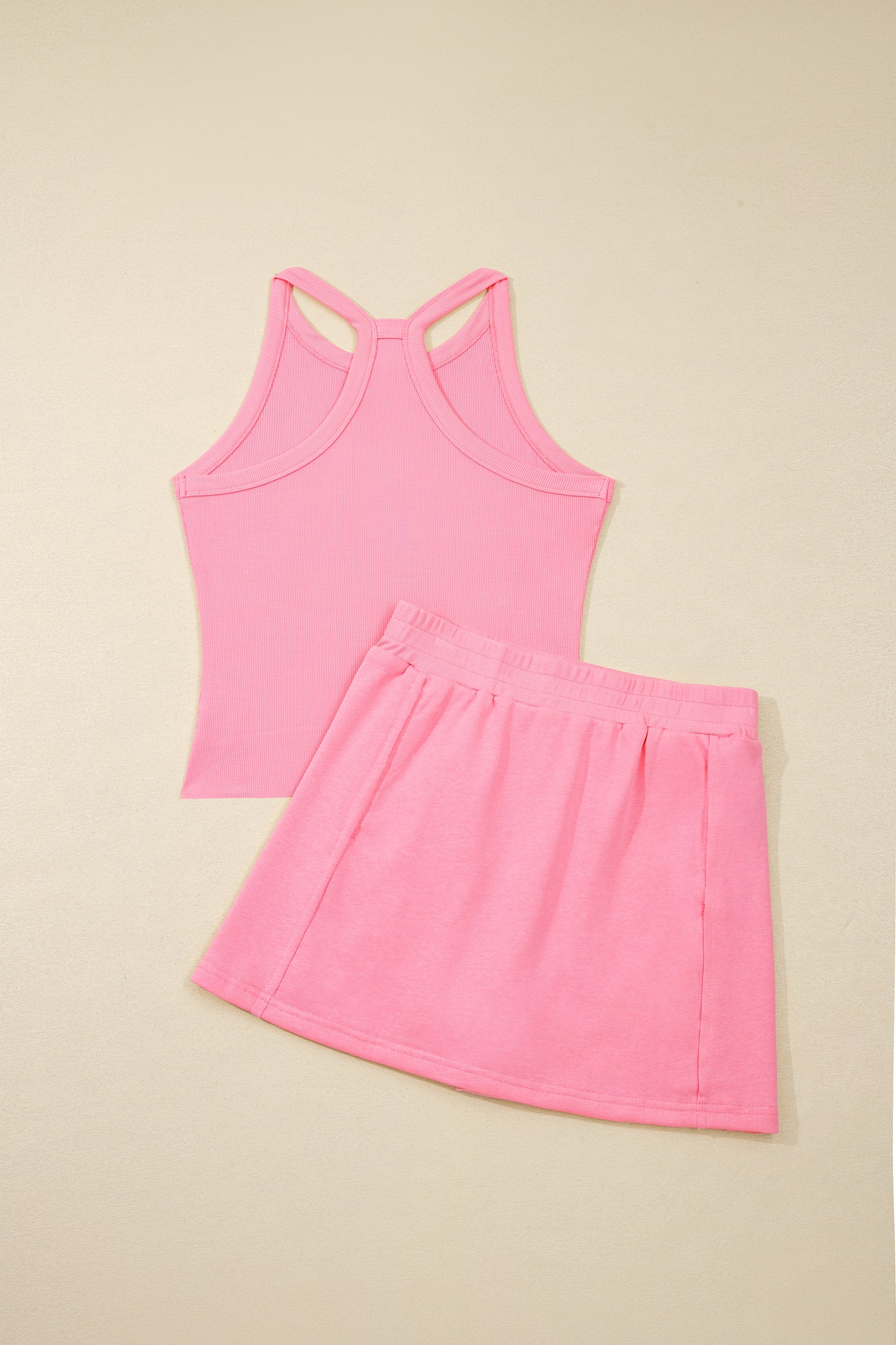 Green Slim Tank Top Elastic Waist Mini Skort 2pcs Outfit