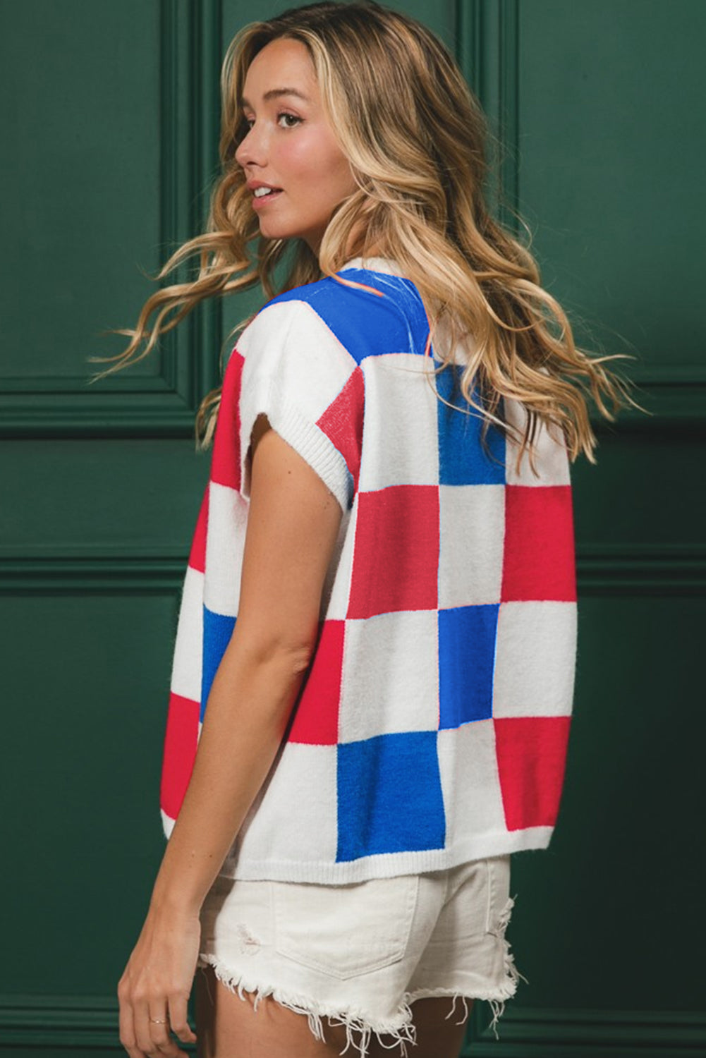 Pull à manches courtes et blocs de couleurs blancs