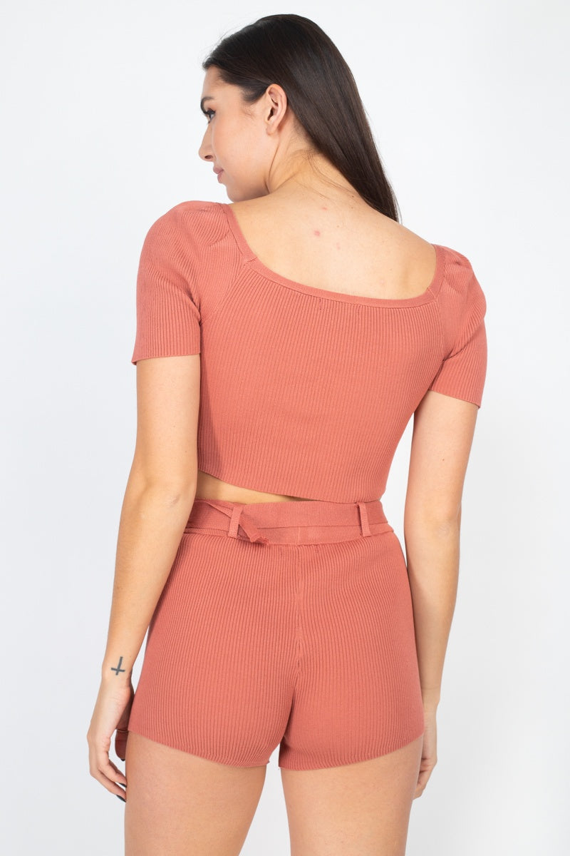 Scoop Neck Crop Top And Ribbed Shorts – alternate view