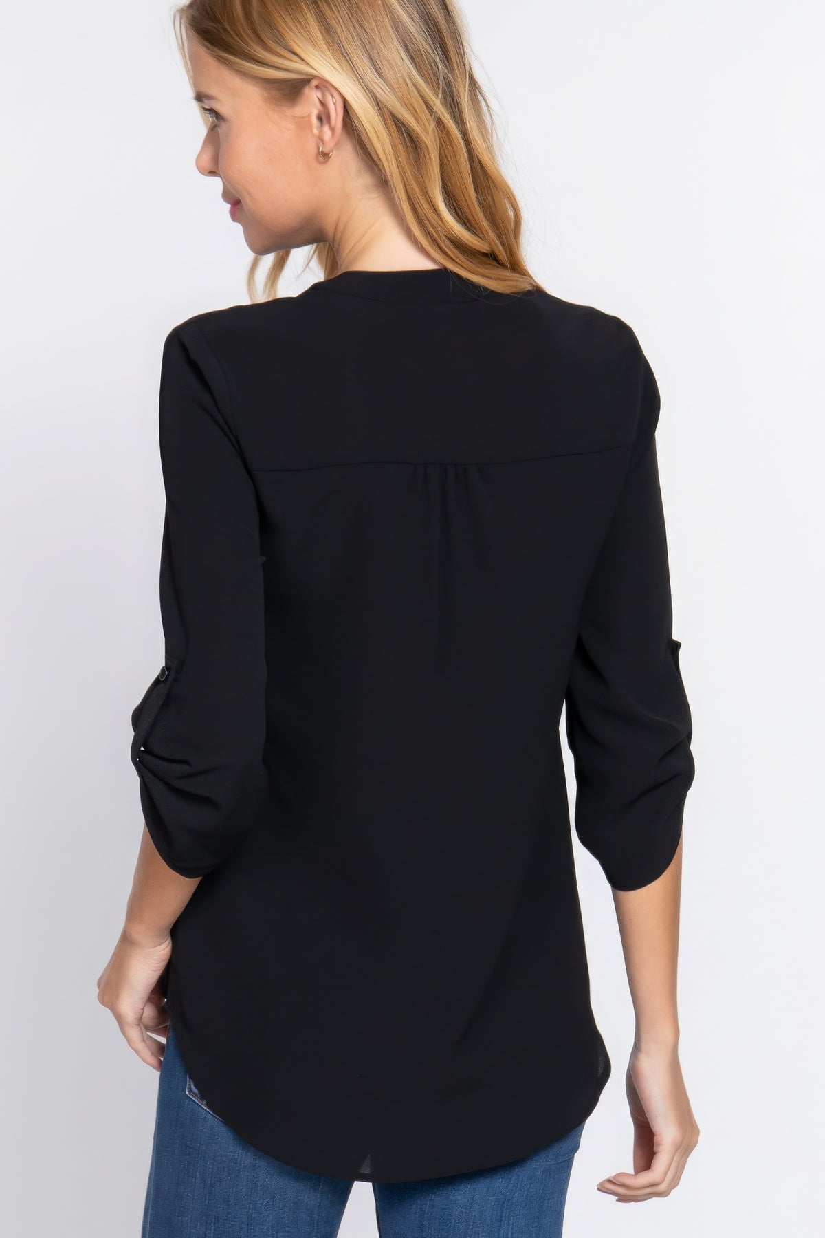 3/4 Roll Up Sleeve Woven Blouse – alternate view