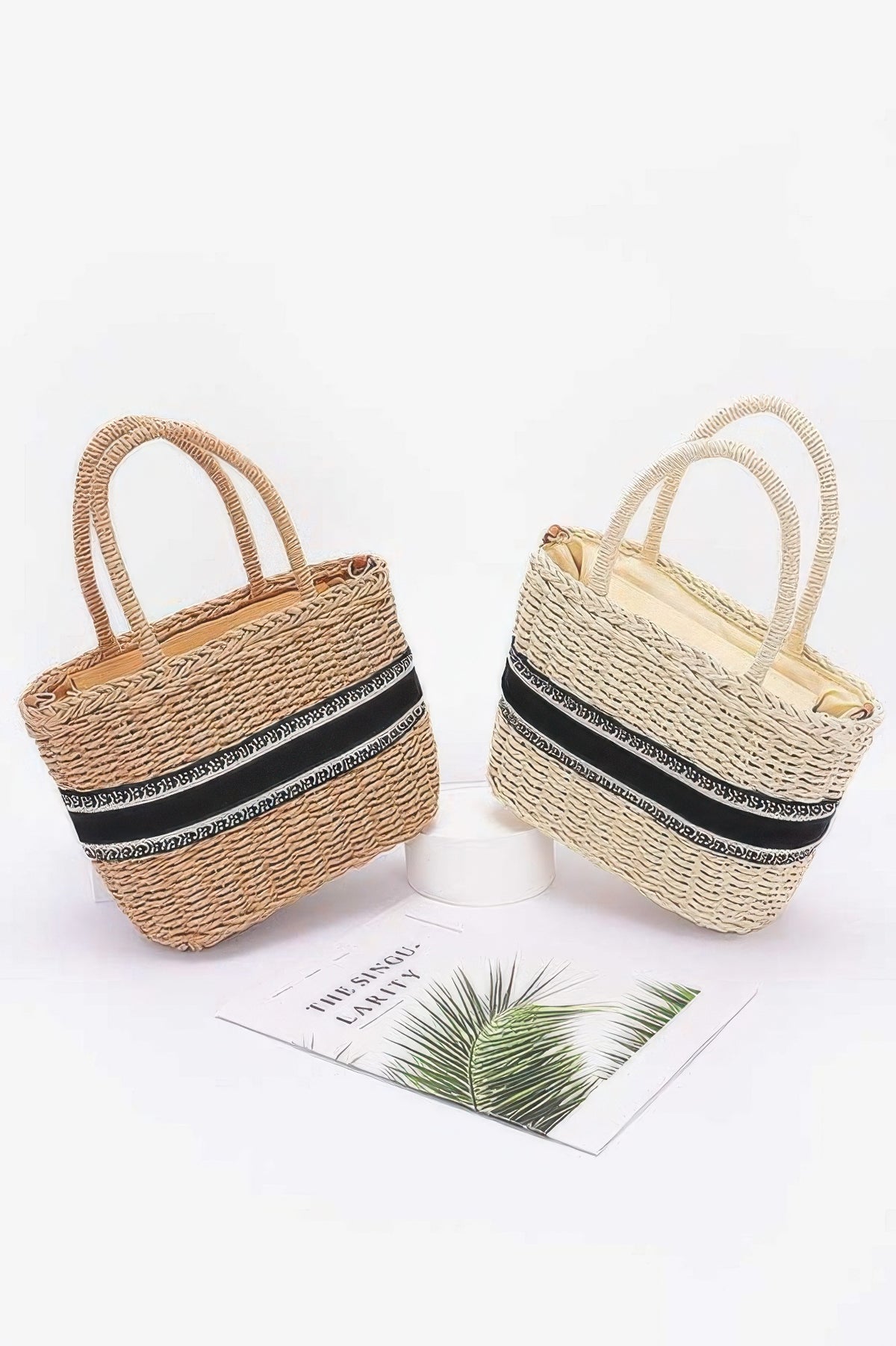 Faux Straw Small Tote Bag – Ivory – alternate view