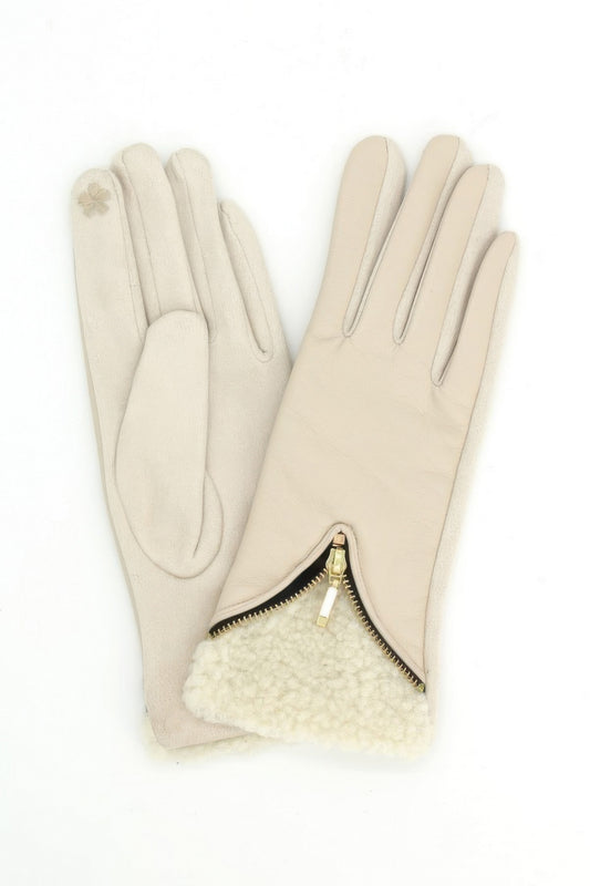 Zipper Detail Faux Leather Touchscreen Gloves