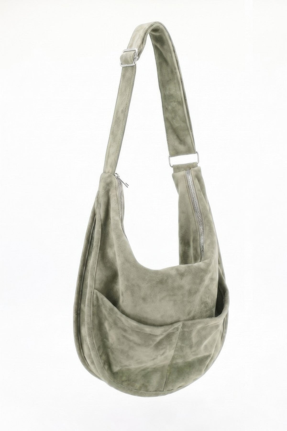 Faux Suede Hobo Bag With Dual Exterior Slip Pockets
