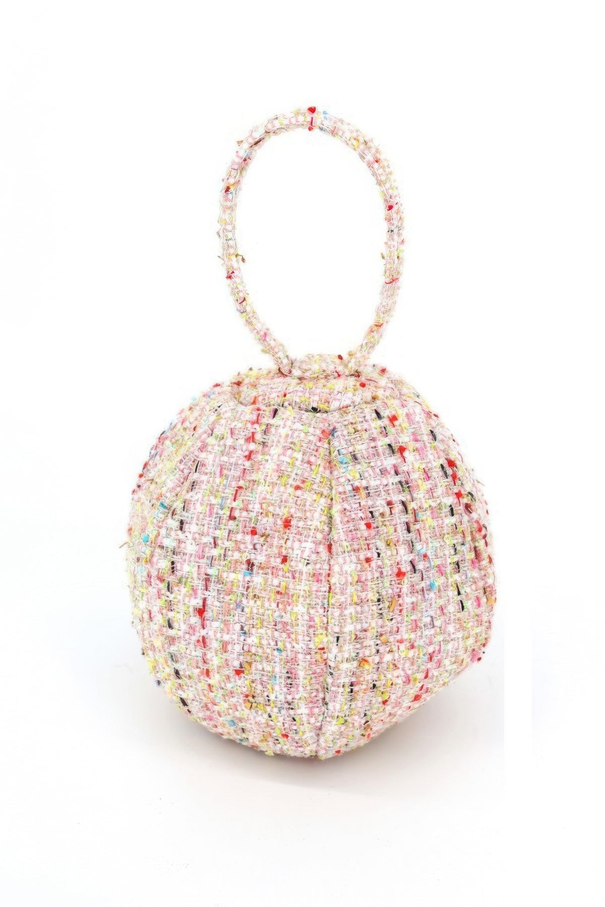 Tweed Round Ball Bag With Top Handle