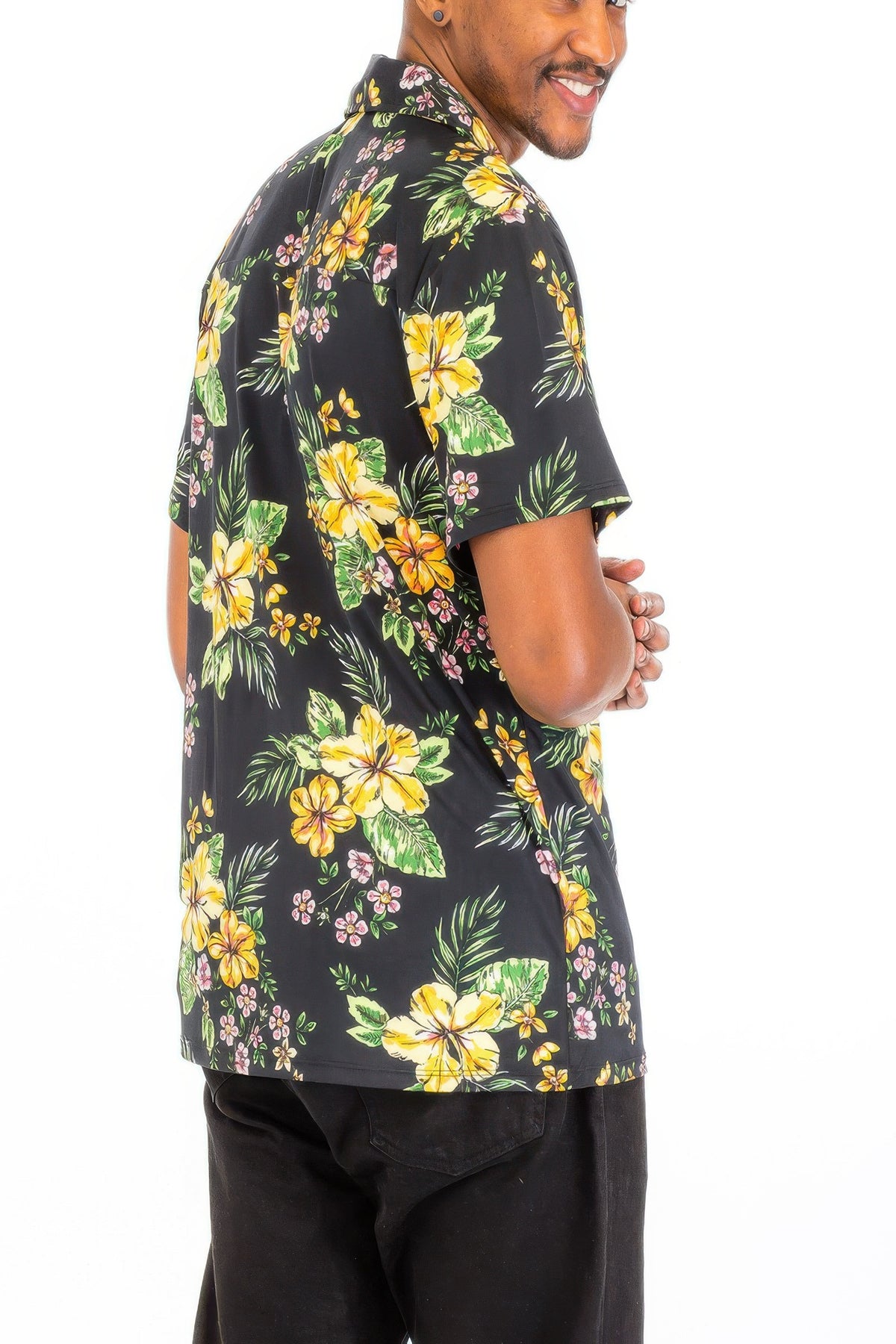 Floral Print Button Down Shirt – Black – alternate view
