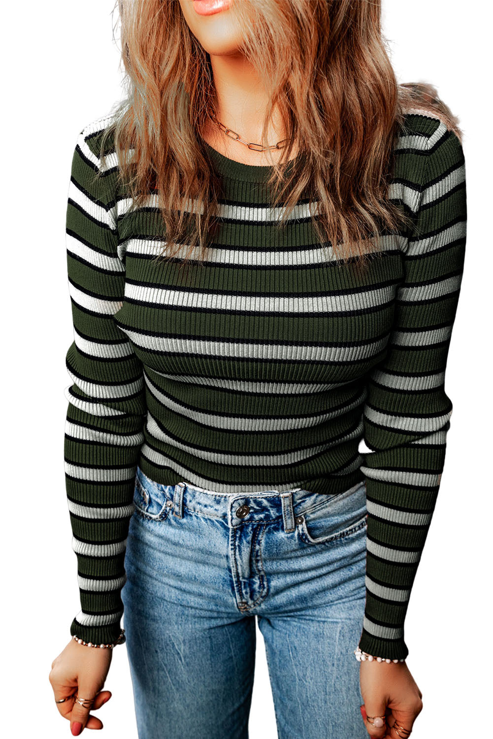 Haut slim en maille côtelée à imprimé rayé