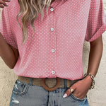 Pink Dotted Print Cuffed Short Sleeve Shirt