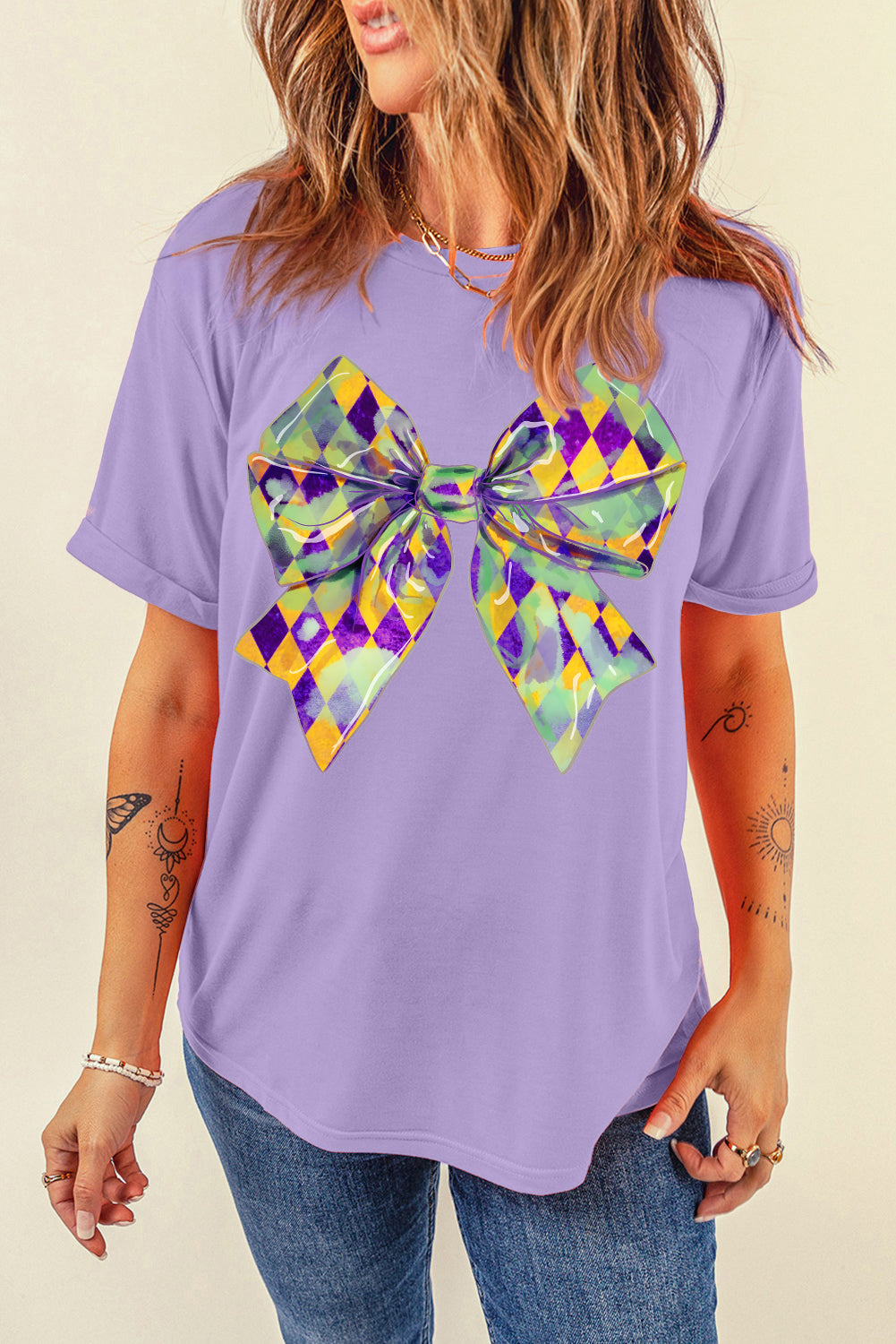 T-shirt ras du cou à motif nœud papillon Wisteria Mardi Gras
