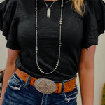 Black Layered Ruffle Short Sleeve Round Neck Top