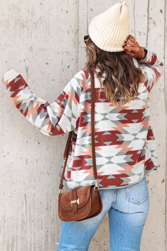 Chaqueta polar con bolsillos y cremallera abotonada azteca occidental roja
