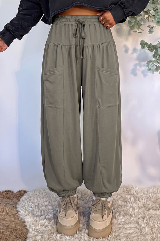 Seagrass Elastic Waist Drawstring Wide Leg Full Length Pants